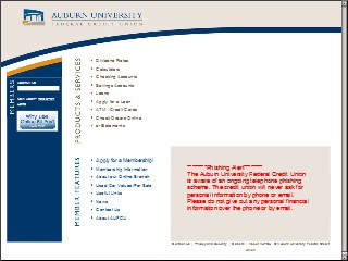 Web site www.aufcu.org, Auburn University Federal CU